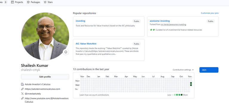 Track My Watchlist On GitHub - Astute Investor's Calculus